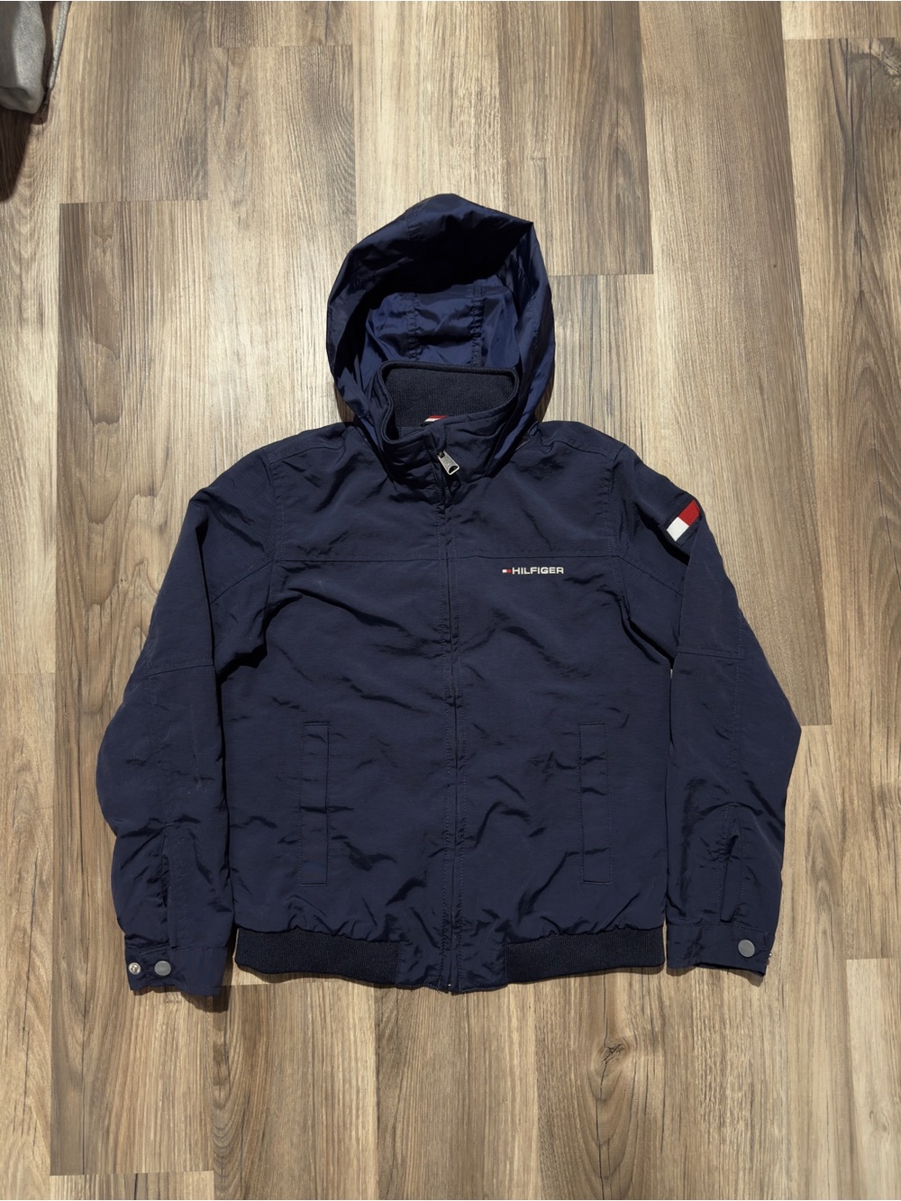 Kids Tommy Hilfiger Navy Blue Hooded Yacht Sailing Windbreaker Jacket • Size M